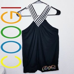 COOGI BLACK STRAPS GORGEOUS BLOUSE WITH KEYHOLE